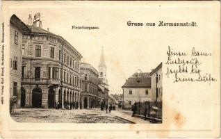 1902 Nagyszeben, Hermannstadt, Sibiu; Fleischergasse / utca. Karl Graef kiadása / street (szakadás / tear)