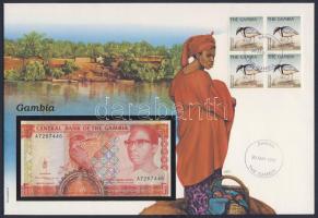 Gambia 1991-95. 5D dekoratív, nagyalakú bélyeges, bankjegyes borítékon T:I