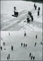 cca 1935 Hóeltakarítás és korcsolyázás Budapesten, 2 mai nagyítás, 15x21 cm