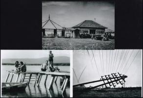 ca 1930 Velencei-tó strandja és Gárdony határában javítják a megrongálódott távíró vonalakat, Kerny István (1879-1963) budapesti fotóművész hagyatékából 6 db modern nagyítás, 15x21 cm és 10x15 cm