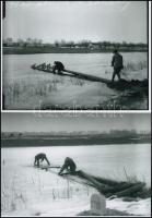 ca 1930 Velencei-tó strandja és Gárdony határában javítják a megrongálódott távíró vonalakat, Kerny ...