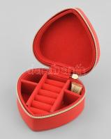 Piros, szív alakú zippzáros ékszertartó dobozka, új állapotban 12 cm