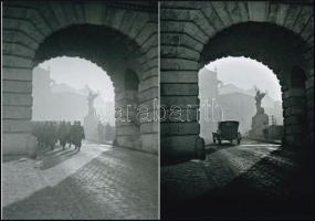 cca 1928 Budapest, korán reggel a Bécsi kapunál, budapesti fotóművész hagyatékából 2 db mai nagyítás, 21x15 cm