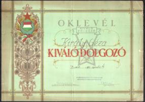 cca 1950-70 össz. 7 db díszes szocialista oklevél ugyanazon névre kiállítva, többségében sérült és f...