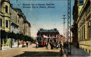 1926 Újvidék, Novi Sad; Wilzonow Trg ca Posiom / utca és villamos / street and tram (Rb)