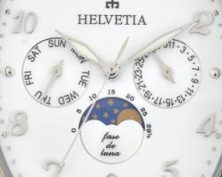 Helvetia kvarc karóra, holdfázisos, eredeti dobozában. Működő, jó állapotban. 40x43 mm, Bőr szíjjal