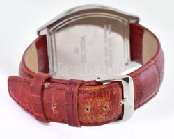 Helvetia kvarc karóra, holdfázisos, eredeti dobozában. Működő, jó állapotban. 40x43 mm, Bőr szíjjal