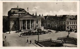 1943 Nagyvárad, Oradea; Bémer tér, Szigligeti színház, Tungsram Krypton, Ady harisnya, Magyar Általános Hitelbank, Tarr László úri fodrászat, Fazekas úri szabó, Szántay János kalap üzeme, címfestő / square, theatre, shops (ragasztónyom / gluemark)