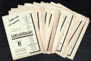 1954 Sorsjegy reklám szórólap, Mezőgazdasági Kiállítás és Vásár sorsjátéka, 20 db, részben sérült, 2...