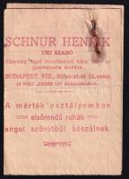 1917 Schnur Henrik "Hunnia" férfi. és fiuruha nagyáruháza, Bp., VIII., Rákóczi-ut u. 15, 2...