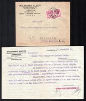 1927 Waldmann Albert borkereskedő R.T., Debrecen, püspöki palota: levél bérlemény ügyében, fejléces papíron, eredeti fejléces levélborítékban