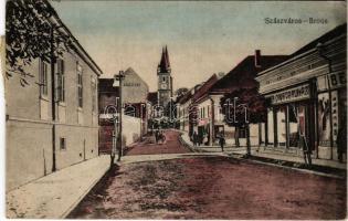 1919 Szászváros, Broos, Orastie; utca, Ardeleana bank, divatáruház, Stelescu üzlete / street view, bank, shops, fashion store (EK)