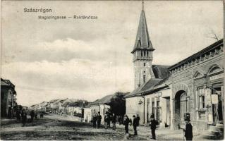 Szászrégen, Reghin; Magazingasse / Raktár utca, Schuller üzlete / street view, shops (r)