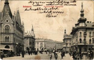1908 Kolozsvár, Cluj; Szamos híd környéke, gyógyszertár, piac, üzletek. Fabritius Erik kiadása / bridge, pharmacy, market, shops (fl)
