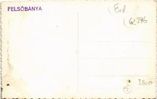 Felsőbánya, Baia Sprie; M. kir. állami elemi iskola, Kovács Béla, Fogel üzlete, Országzászló / eleme...