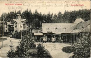 1909 Borszék, Borsec; Főtéri részlet a bazárral, üzletek, villa. Divald Károly műintézete 1921-1908. / main square, bazaar, shops, villa, spa (EK)