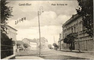 Nagykároly, Carei; Piata Bratianu / Bratianu tér, drogéria, Kertész Jenő üzlete. Eigner Simon kiadása / square, pharmacy, shops (Rb)