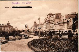 Arad, Kossuth park a szoborral, Adriai biztosító. Oláh Sándor és Társa kiadása / park, statue, insurance company