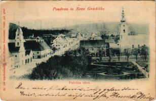 1899 (Vorläufer) Újgradiska, Novagradiska, Nova Gradiska; Pozezka ulica / utca, templomok / street, churches (EK)