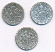 Amerikai Egyesült Államok 1961-1964. 10c Ag "Roosevelt" (3xklf) T:AU-VF patina
USA 1961-1...