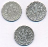 Amerikai Egyesült Államok 1951-1953. 10c Ag "Roosevelt" (3xklf) T:VF patina, kis ph
USA 1...