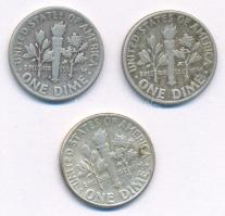 Amerikai Egyesült Államok 1951-1956. 10c Ag "Roosevelt" (3xklf) T:XF-F patina
USA 1951-19...