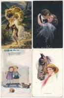 16 db RÉGI művész motívum képeslap vegyes minőségben: hölgyek, gyerekek / 16 pre-1945 motive postcards in mixed quality: art, children, ladies