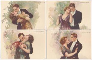 6 db RÉGI olasz művész képeslap T. Corbella szignóval: szerelmes párok / 6 pre-1945 Italian art postcards signed by T. Corbella : love couples, Anna e Gasparini