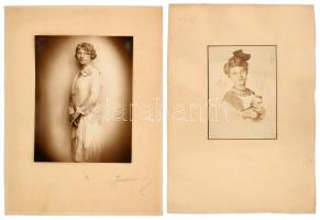 cca 1920 Szép hölgy a század elejéről, 2 db fotó kartonon, az egyik jelzett (Langsfeld utóda Fábián György, Győr), 19,5x15 cm és 14,5x10,5 cm