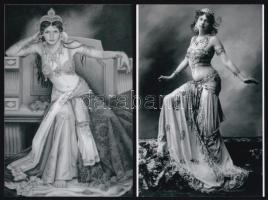 cca 1915 Mata Hari (1876-1917) holland táncosnő, de inkább kémnőként híresült el, 3 db modern nagyítás a néhai Lapkiadó Vállalat fotólaborjának archívumából, 15x10 cm