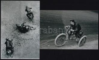 cca 1950 előtt készült felvételek régi, kétkerekű és háromkerekű motorok versenyéről, ill. versenyző...