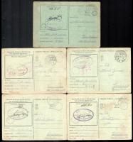 1944 5 db tábori postai levelezőlap II. világháború idejéből, mindegyiken M. kir. 31/2. határvadász század bélyegzőjével, ugyanazon honvédtól Orosházára, Békés megyébe küldve, részben kissé foltos