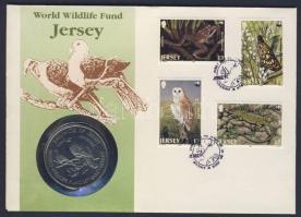 Jersey 1987. 2Ł "25 éves a WWF" érmés borítékon teljes bélyegsorral, elsőnapi bélyegzővel,...