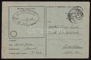 1944 tábori postai levelezőlap II. világháború idejéből, az Orosházai Friss Hírek kiadó hivatalának küldve, amelyben kéri egy honvéd, hogy jelentessék meg névnapi üdvözlő sorait az újságban.