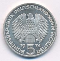 Német Szövetségi Köztársaság 1974F 5M Ag "25 éves az Alkotmány" T:AU patina, kis karc 
Fe...