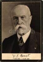 1937 Pan President-Osvoboditel Prof. Dr. T.G. Masaryk 1850-1937 / Tomás Garrigue Masaryk cseh elnök gyászlapja / obituary postcard of Masaryk + So. Stpl (EK)
