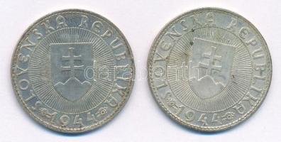 Szlovákia 1944. 10K Ag (2x) "Templom kereszttel- Pribina gróf" forgalmi emlékérmék T:AU,XF...