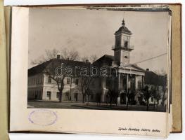 cca 1960 Zombor (Vajdaság, Szerbia), album 29 db fekete-fehér fotóval (Tito Marsall utca, Nemzeti Bank, megyeháza, stb.), 22x17,5 cm méretben / Sombor (Serbia), album with 29 photos (Tito Marshal Street, National Bank, county hall, etc.)