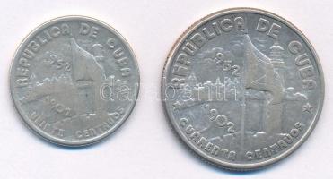 Kuba 1952. 20c Ag "A Kubai Köztársaság 50. évfordulója" + 40c Ag "A Kubai Köztársaság 50. évfordulója" T:XF,VF patina Cuba 1952. 20 Centavos Ag "50th Anniversary of the Republic of Cuba" + 40 Centavos Ag "50th Anniversary of the Republic of Cuba" C:XF,VF patina Krause KM#24,25