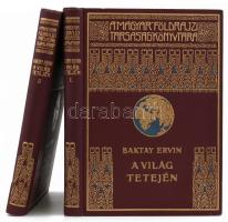 Baktay Ervin (1890-1963): A világ tetején I-II. kötet. Kőrösi Csoma Sándor nyomdokain Nyugati Tibetbe. Magyar Földrajzi Társaság Könyvtára. Bp., é. n.[cca 1930 után], Lampel R. (Wodianer F. és Fiai), 1 (címkép) t. +1-144 p.+17 (fekete-fehér fotók) t.+145-312 p.+13 (fekete-fehér fotók) t.+2 t. (térképek.) Harmadik kiadás. Kiadói dúsan aranyozott egészvászon sorozatkötésben, a borítón egészen kis kopásnyomokkal, de alapvetően jó állapotban.