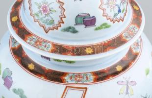 Herendi kínai mintás, koi-halas nagy méretű fedeles urnaváza. Kézzel festett, jelzett, repedéssel m:...