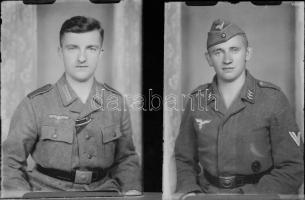 cca 1940 2 db katonaportré, német Luftwaffe egyenruhában, üvegnegatív, 9x6,5 cm