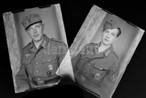 cca 1940 német katonák portréja kitüntéssel, 2 db üvegnegatív, 9x6,5 cm