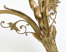 Bronz csillár, antik, porcelán foglalattal. Háromágú, 60 cm