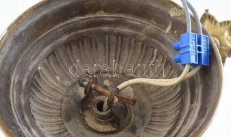 Bronz csillár, antik, porcelán foglalattal. Háromágú, 60 cm