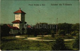 1925 Turnu Severin, Szörényvár; Parcul Rozelor si Baia / park, bath (EK)