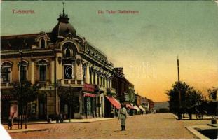 Turnu Severin, Szörényvár; Str. Tudor Vladimirescu / street view, shops (EM)