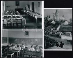 cca 1924 Zsámbéki iskola + a falu látképe, Kerny István (1879-1963) budapesti fotóművész hagyatékából 4 db modern nagyítás, 15x21 cm és 10x15 cm