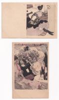 2 db régi finoman erotikus művész képeslap Reznicek szignóval apró lyukakkal / 2 pre-1945 gently erotic art postcards signed by Reznicek, small pinholes (Simplicissimus Karte)
