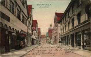 1907 Biberach an der Riß, Kronenstrasse, Hotel Krone, Friseur / street, hotel, hairdresser (EK)